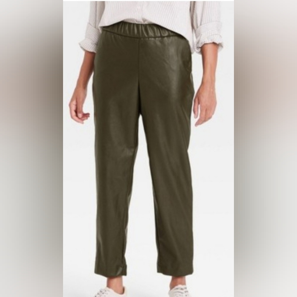 A NEW DAY Olive Green Women's FAUX LEATHER Pants Small High Rise Ankle
